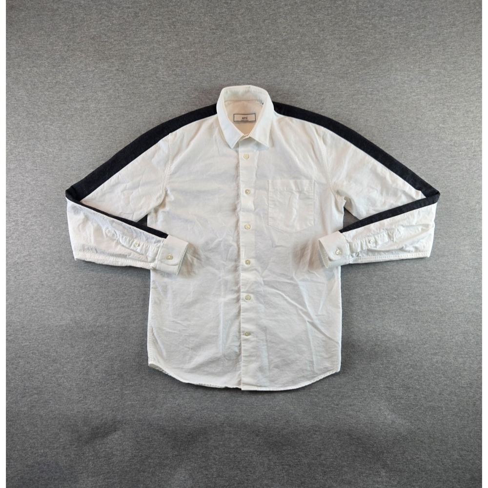 AMI Alexandre Mattiussi Shirt Mens 37 S White Black Striped Long Sleeve Portugal